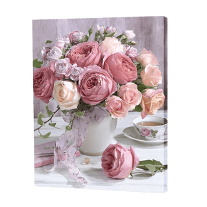 Peach Roses In A Vase | Diamond Painting