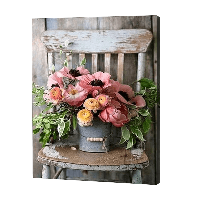 Pink Flowers In A Bucket | Diamond Painting