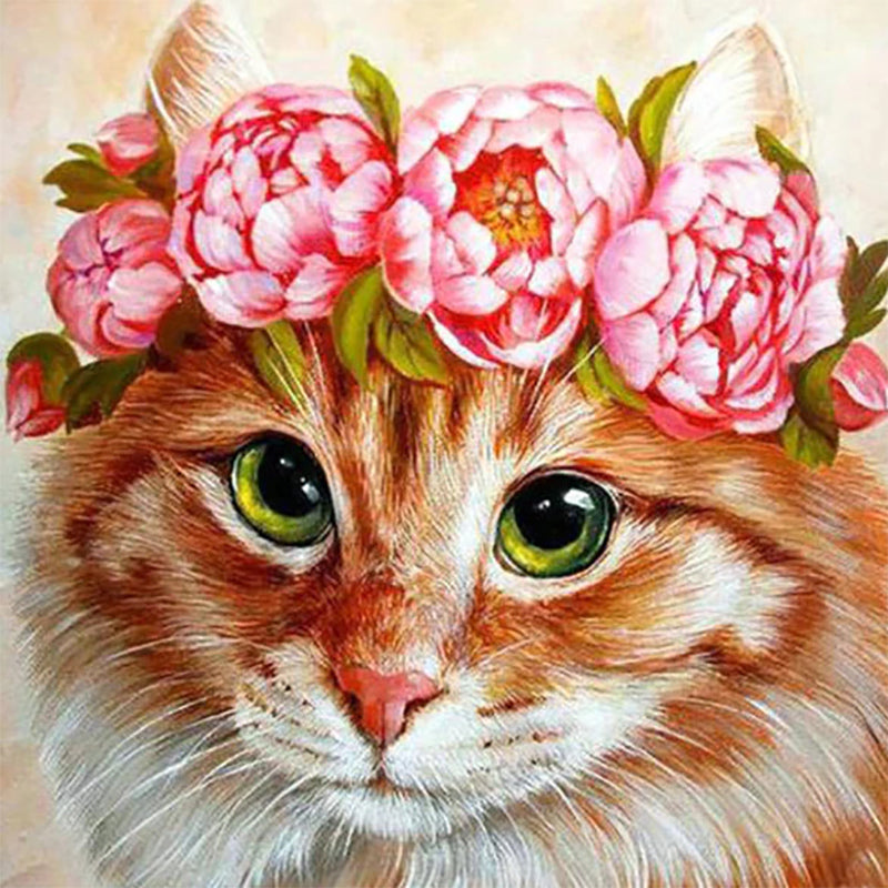 Pink Wreath On A Cat Diamond Painting