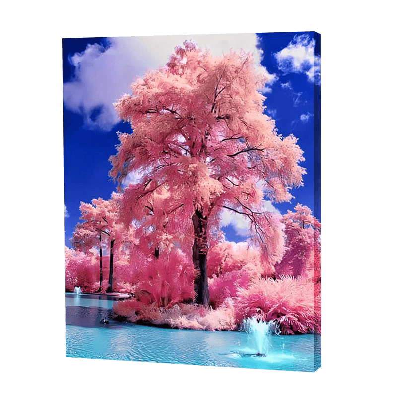 Pink Tree At The Aqua Lake | Diamond Painting