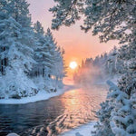 Load image into Gallery viewer, Snowy Trees Along The Lake Diamond Painting
