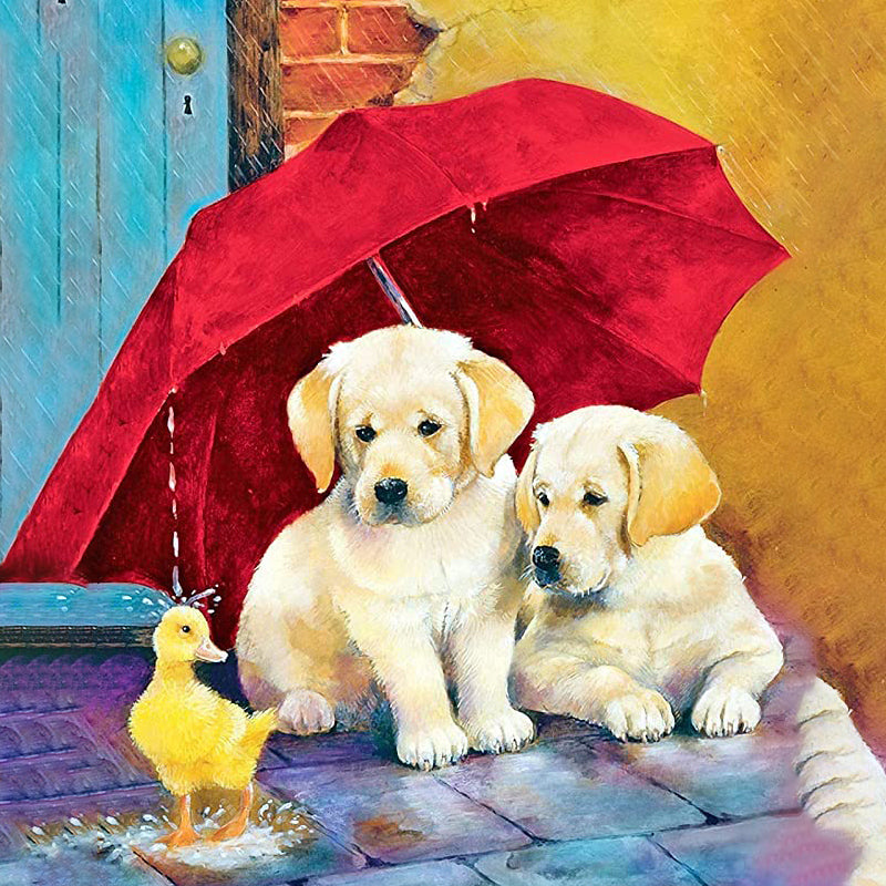 Two Puppies Under The Umberella Diamond Painting